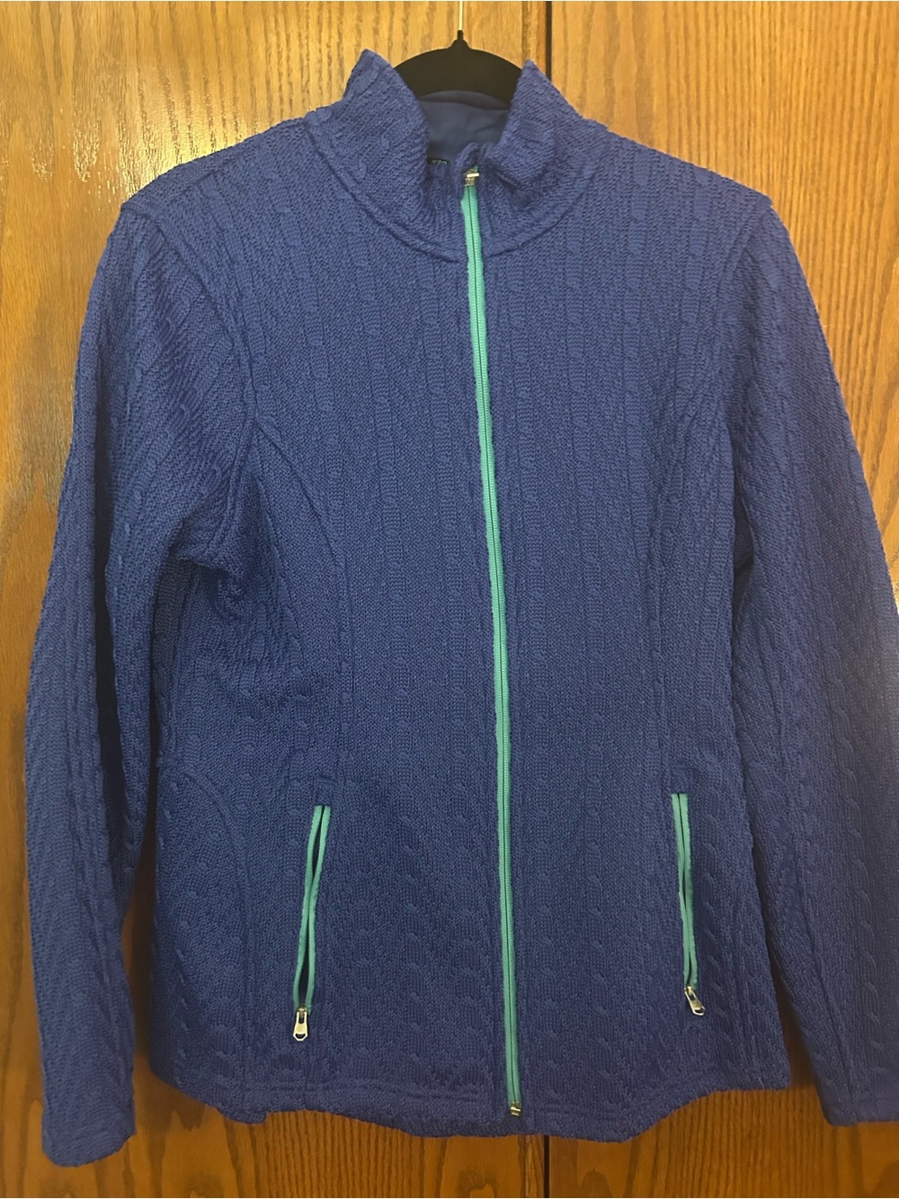 Women's Spyder Blue Zip-Front Cable Knit Jacket